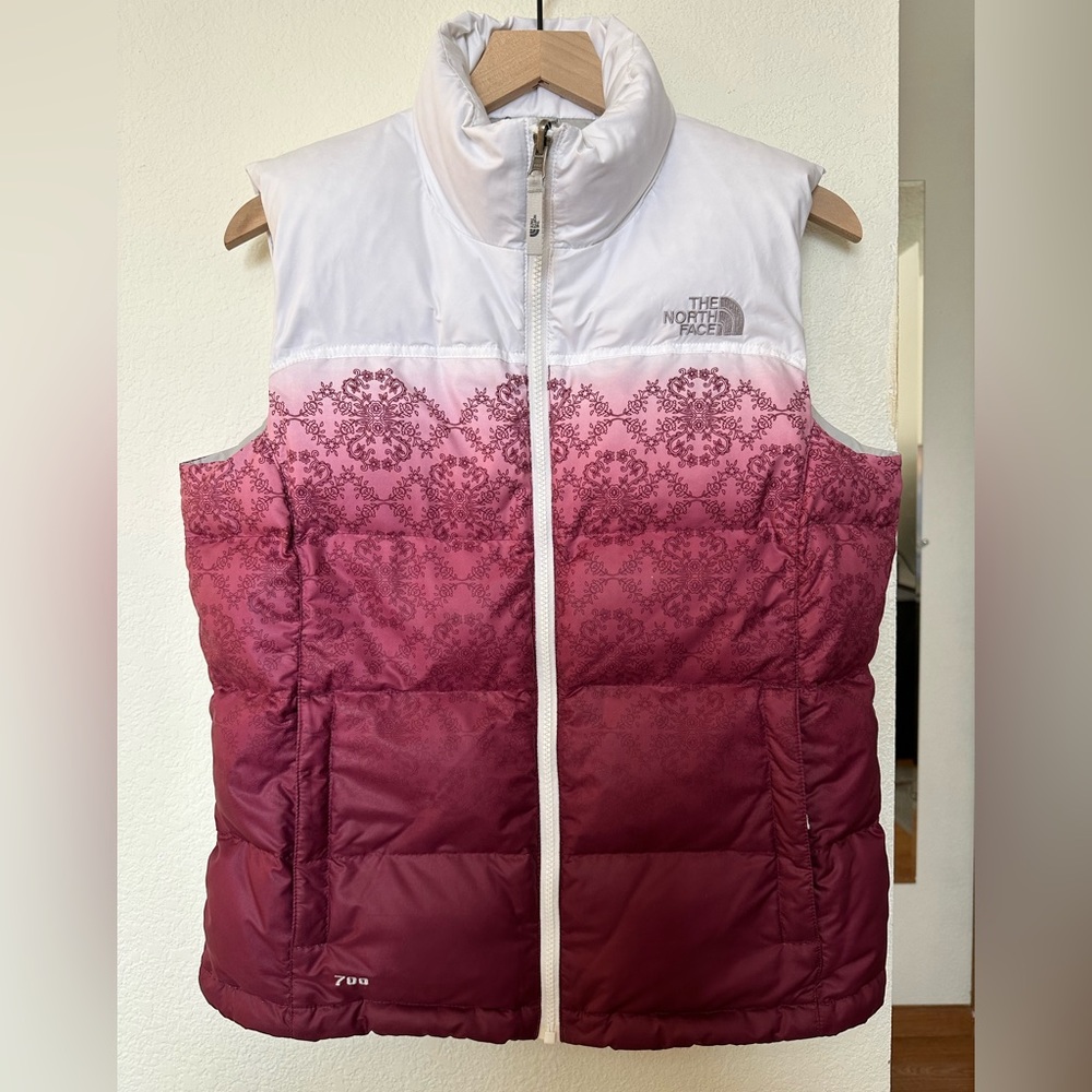 The North Face white + Pink Ombré Puffer Vest - Medium